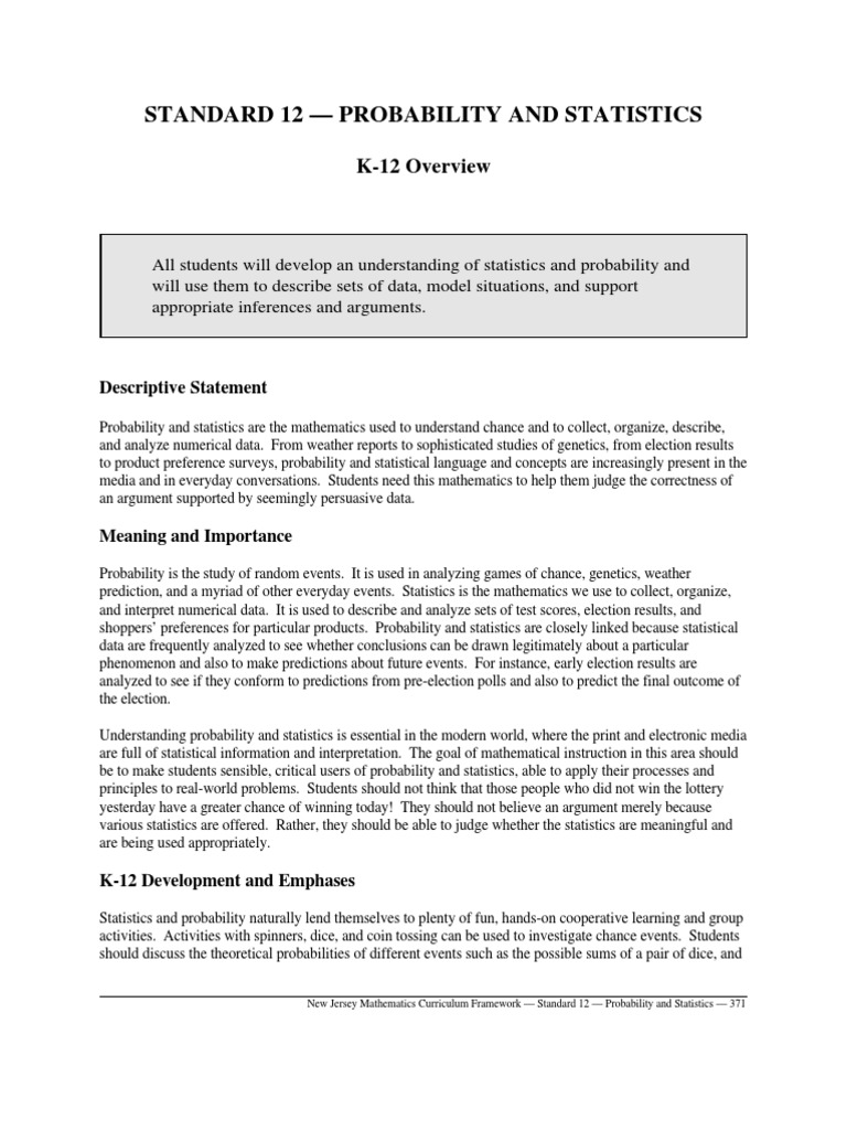 Standard 12 - Probability and Statistics: K-12 Overview | PDF ...