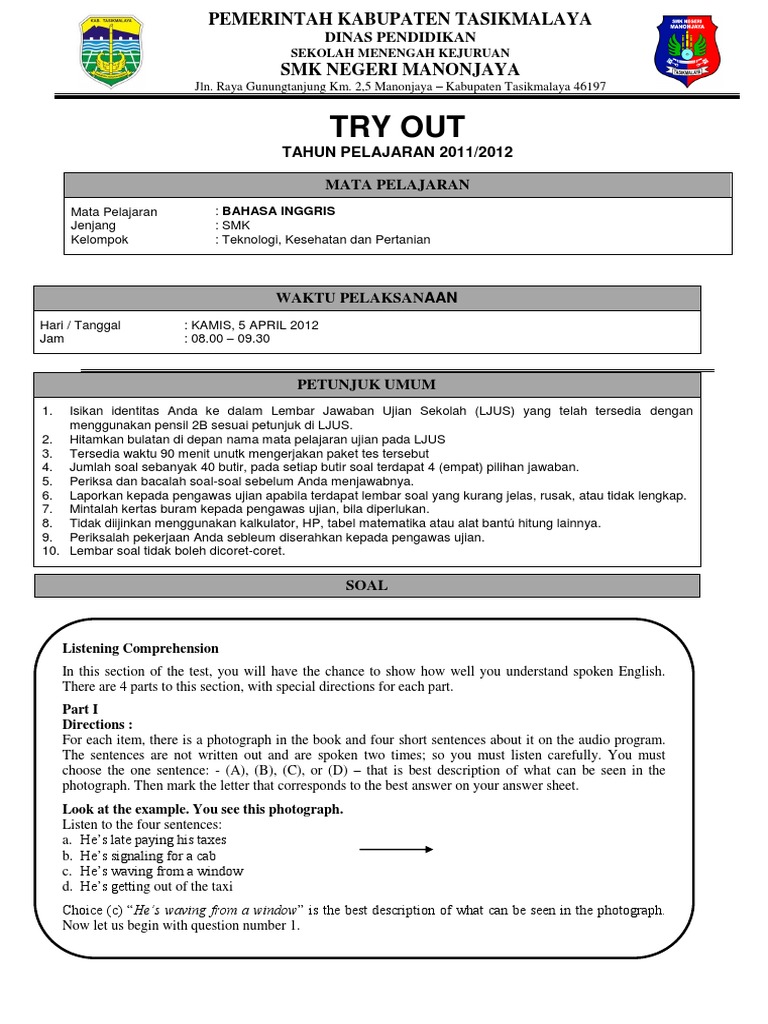 Kumpulan Soal Bahasa Inggris Smk Muhammad Ali Question