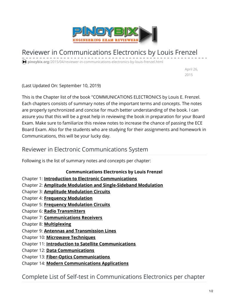 Reviewer in Communications Electronics by Louis Frenzel PDF