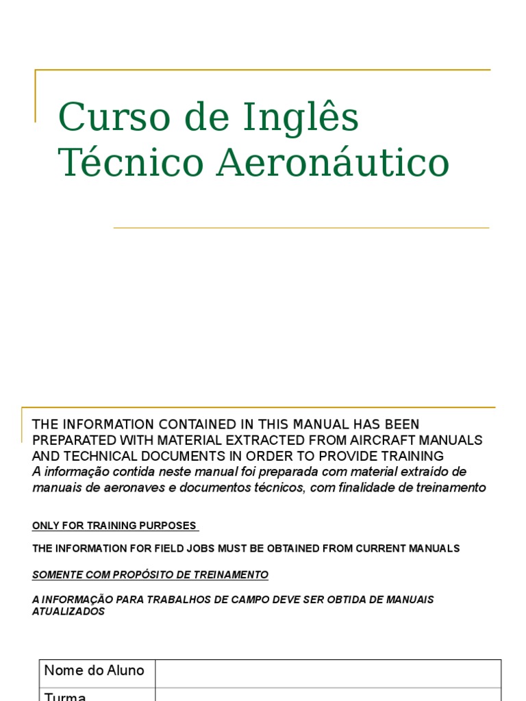 Curso de Inglês Técnico | PDF | Motor a jato | Parafuso