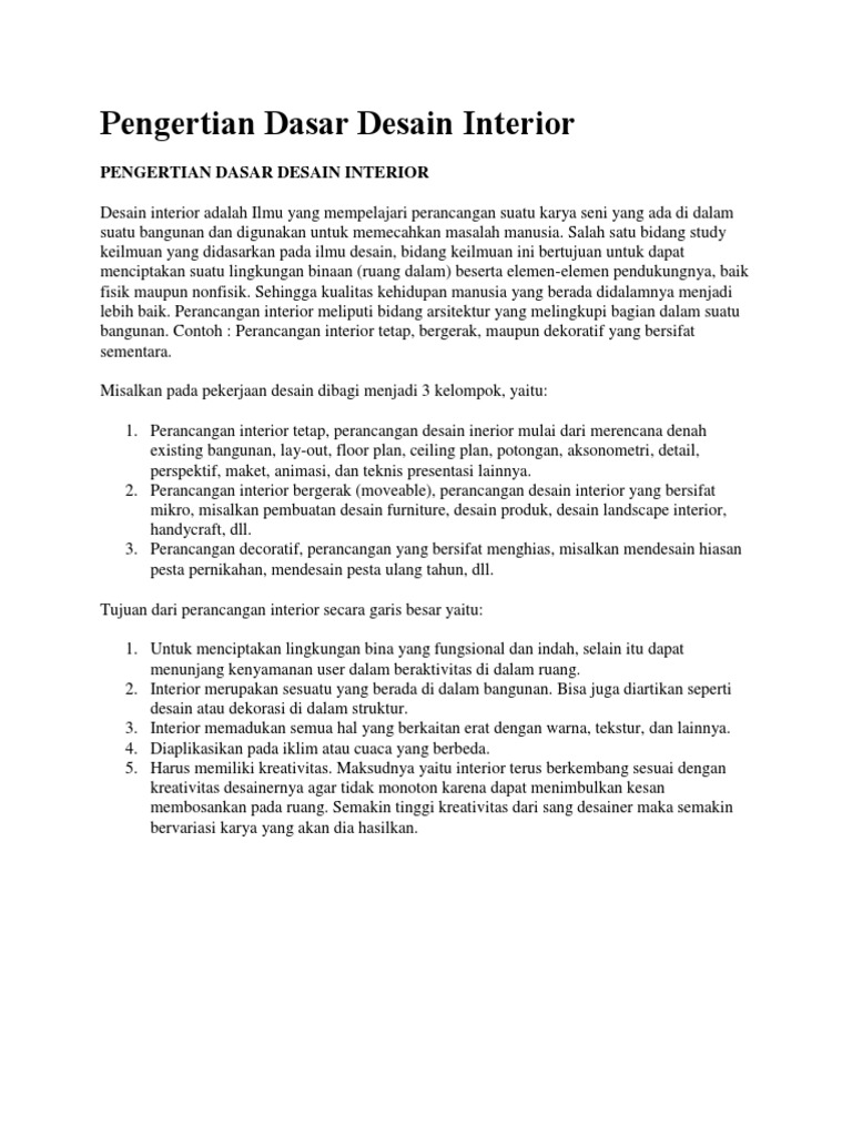 Pengertian dan Prinsip Desain Interior | PDF
