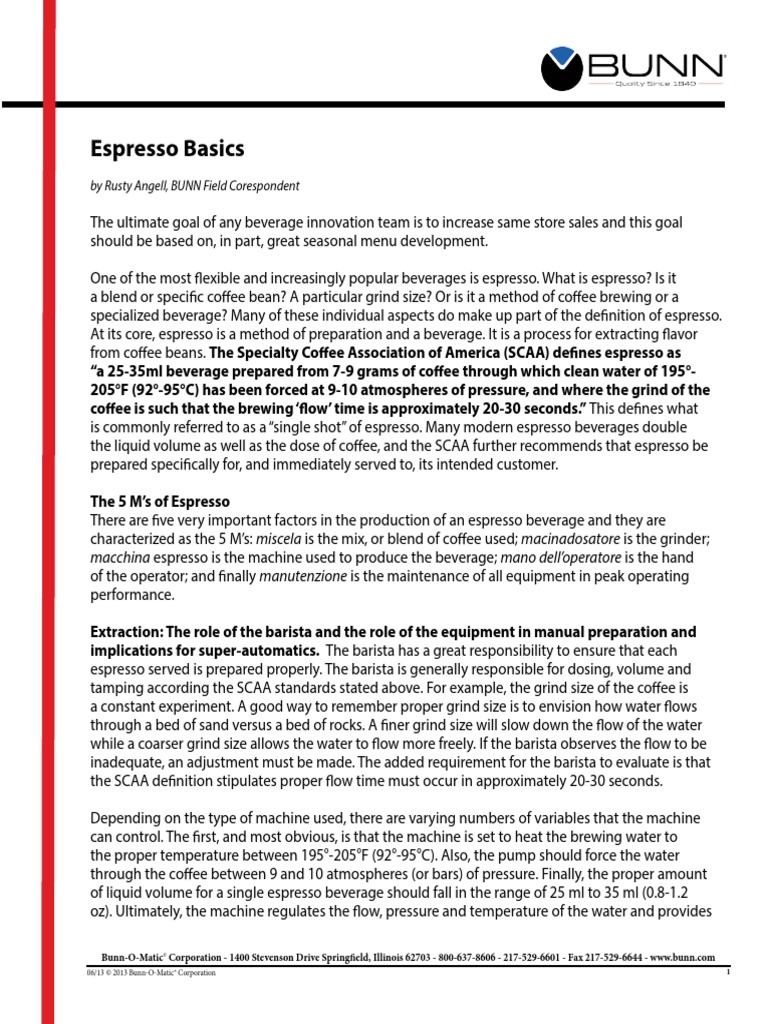 Why Bunn Exploring and Learning Espresso Basics White Paper PDF