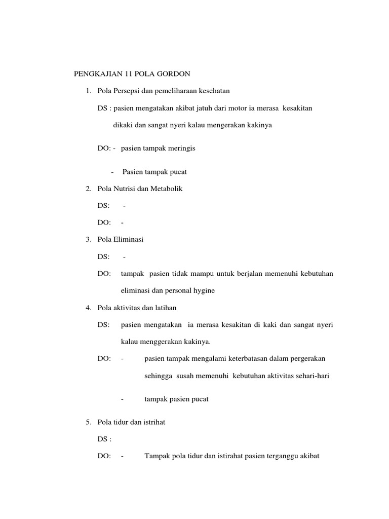 Pengkajian 11 pola gordon fraktur femur pdf
