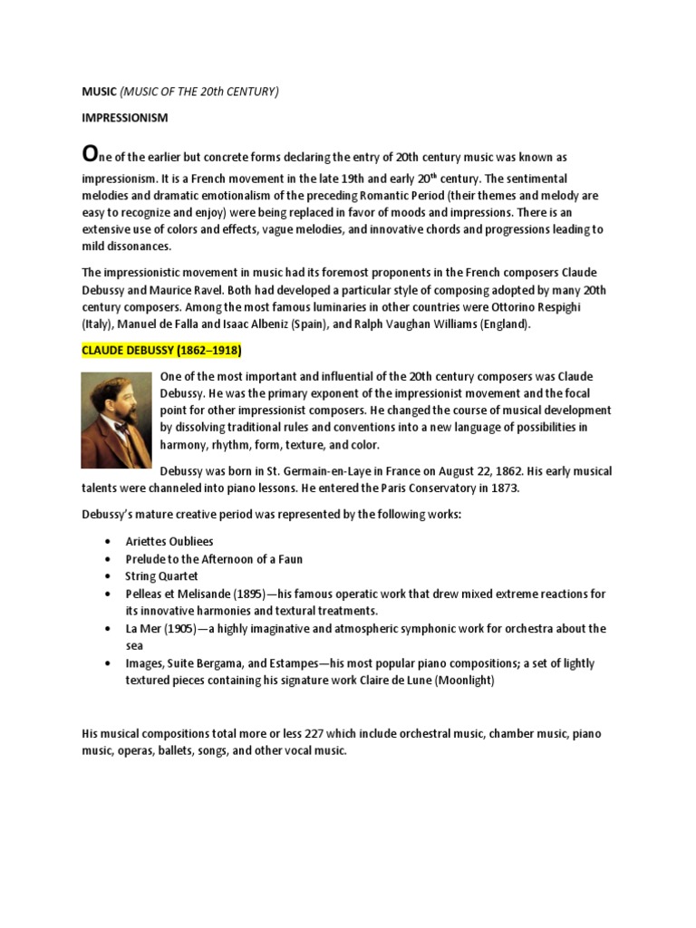 Summary In Mapeh 10 Pdf Concerto Impressionism