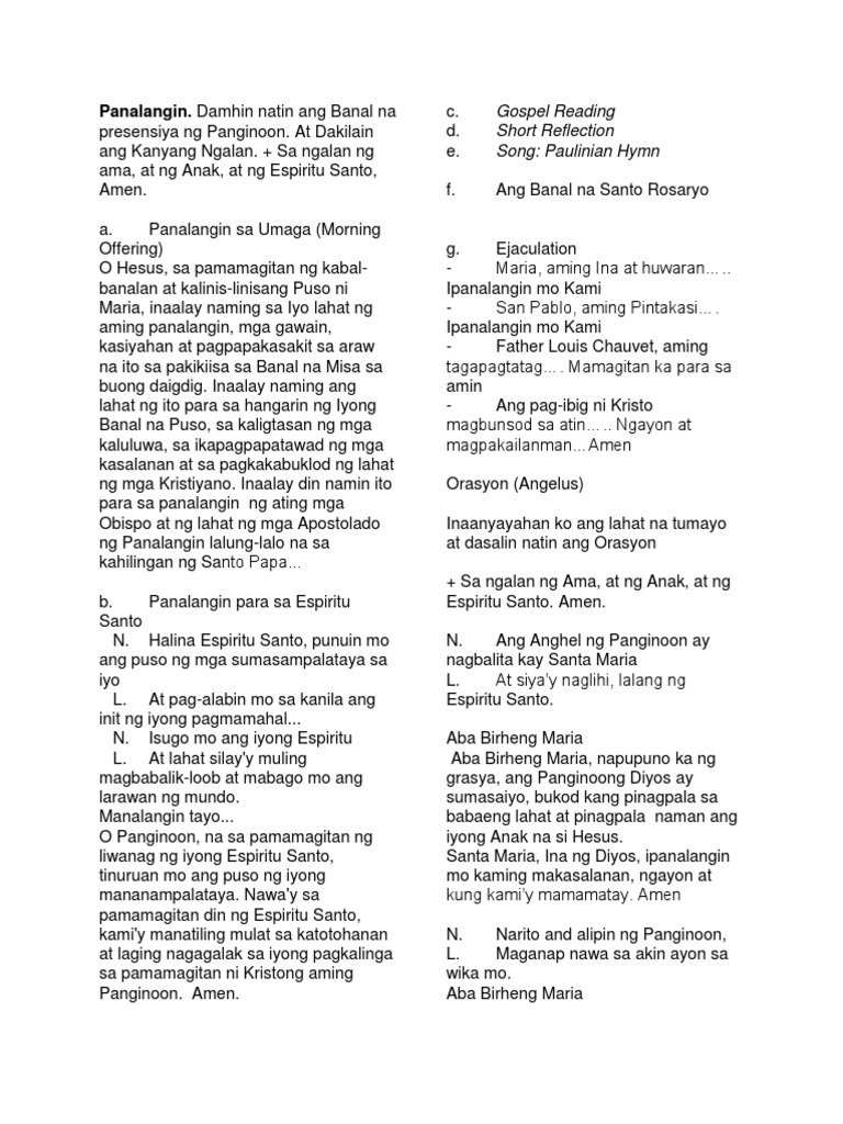 Flow Morning Rites Tagalog | PDF