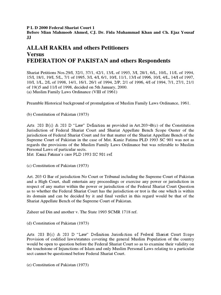 Allah Rakha vs Federation of Pakistan | PDF | Wife | Marriage