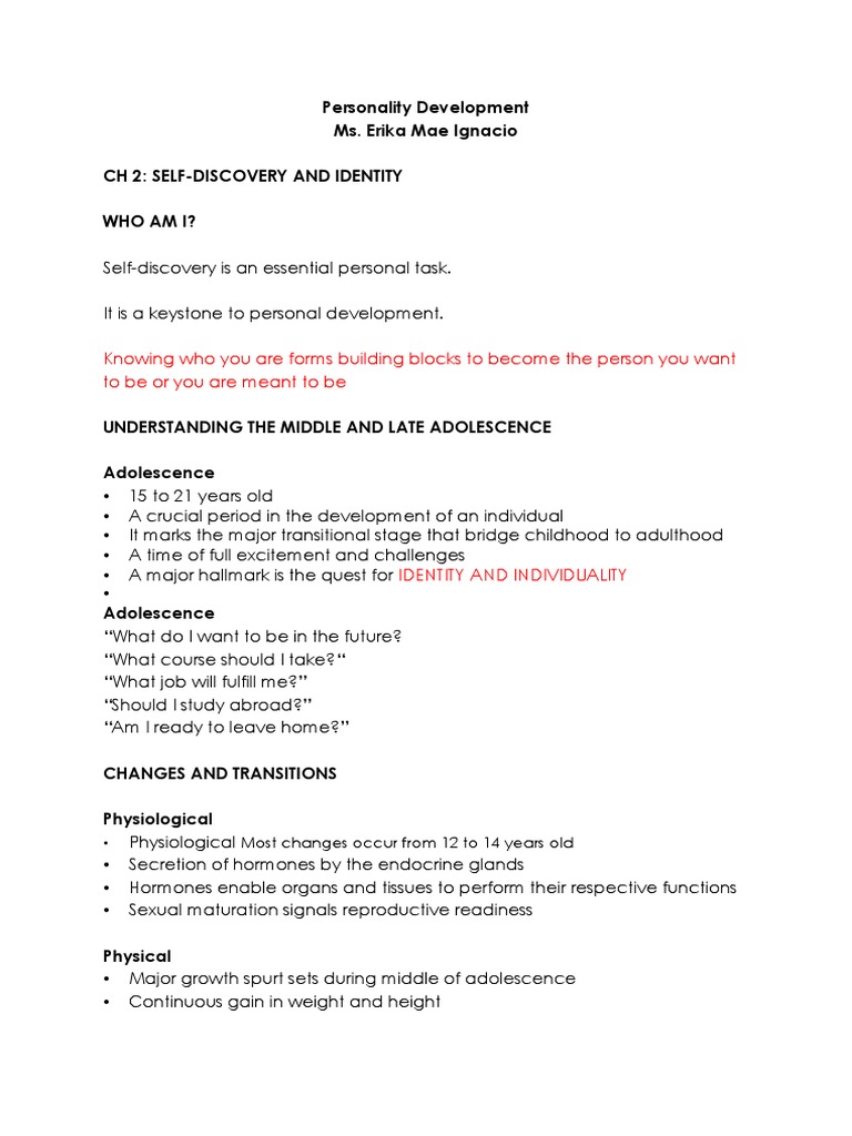 Chapter 2 Personal Development | PDF | Identity (Social Science ...