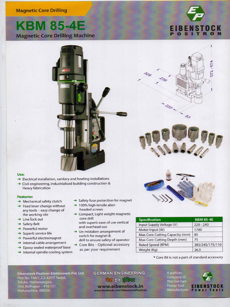 KBM 85 4e Magnetic Core Drilling Machine | PDF