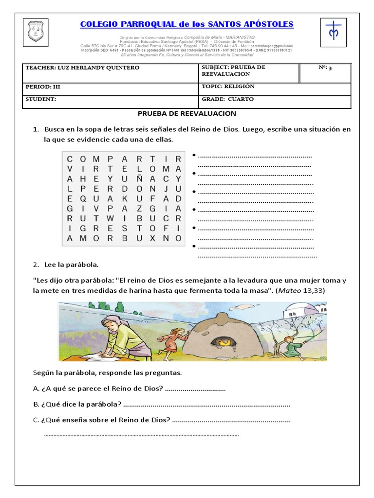 Actividades de Religión para Cuarto Grado | PDF | Parábolas de Jesús ...