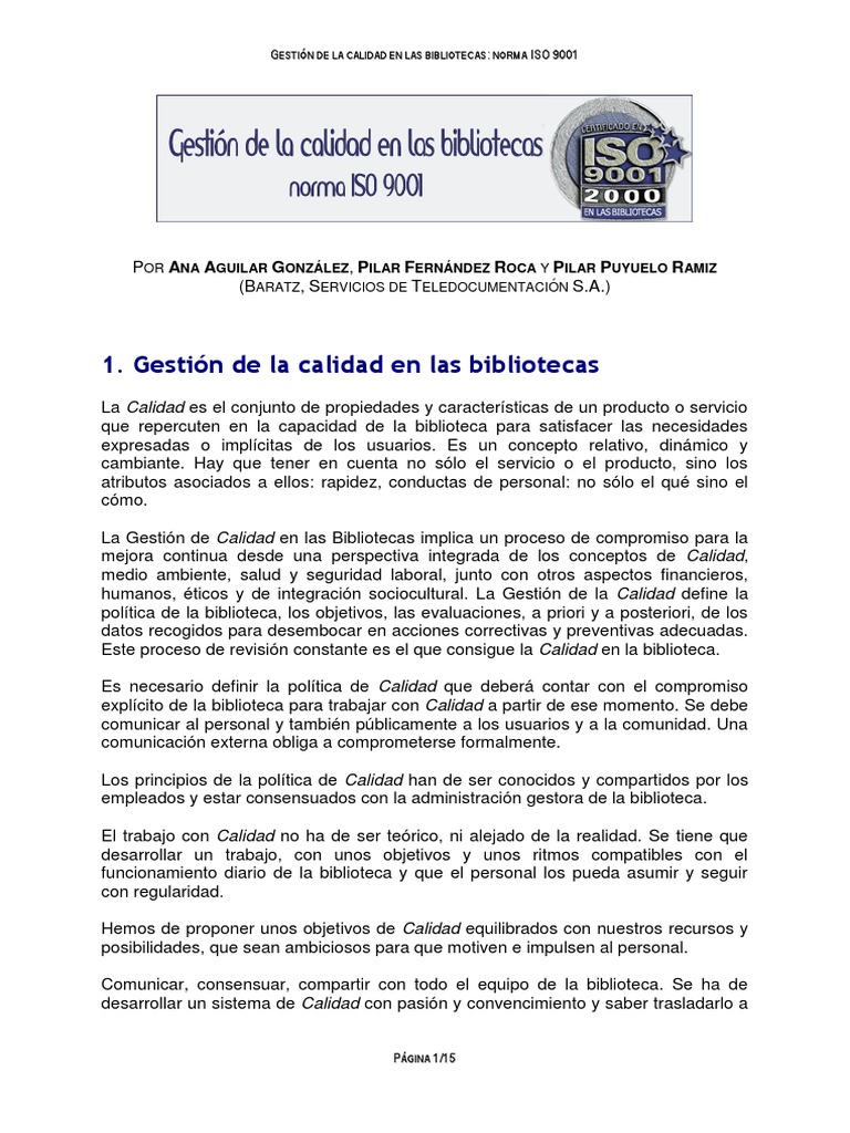 Gestión Calidad Bibliotecas PDF PDF Gestión de la calidad Iso 9000