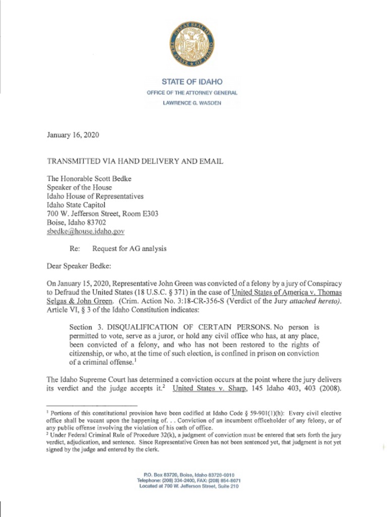 Letter to Speaker Bedke Verdict United States House Of