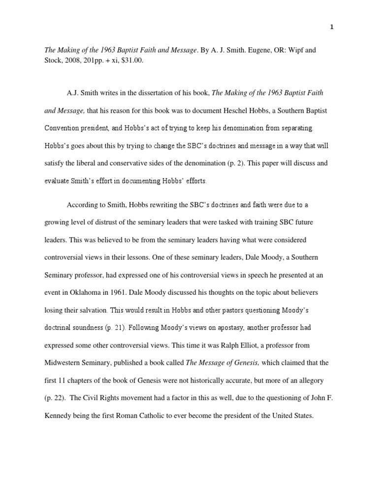 The Making of The 1963 Baptist Faith and Message PDF Southern
