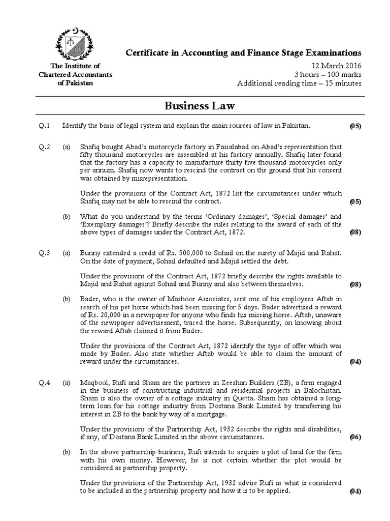 Pakistan Business Law Exam Guide | PDF | Board Of Directors ...