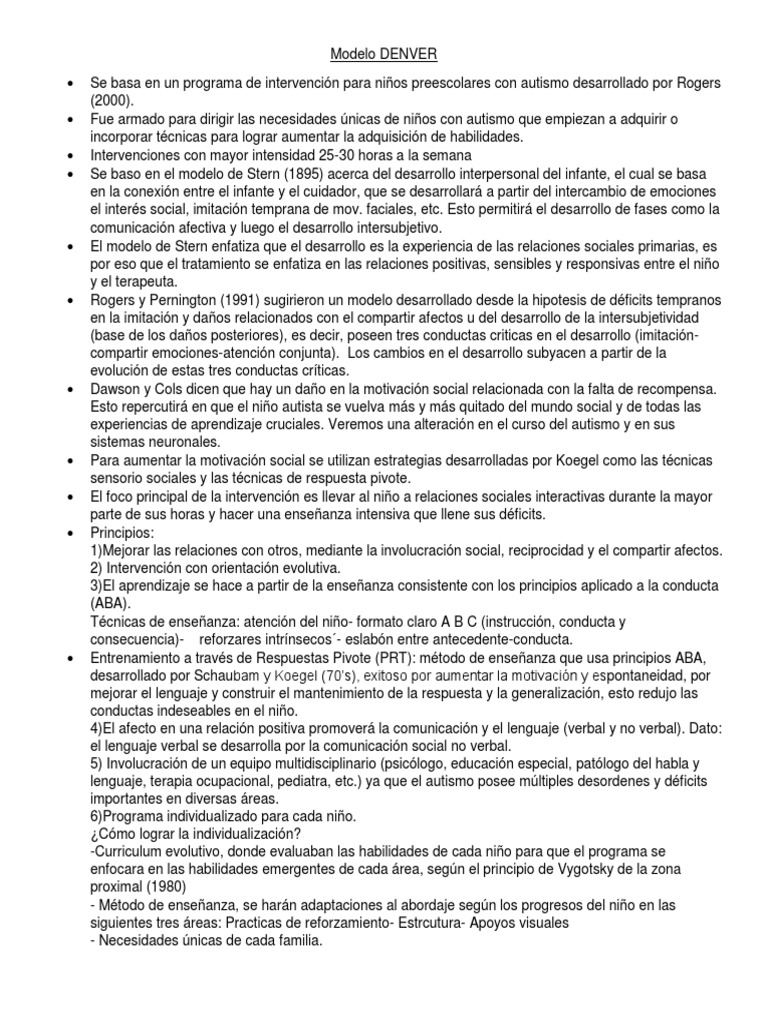 Modelo Denver para Autismo: Intervención Efectiva | PDF | Espectro ...