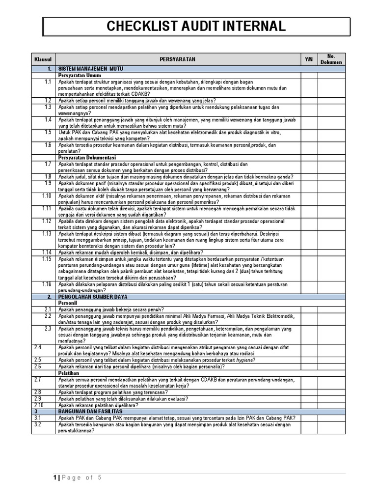 Checklist Audit Internal CDAKB | PDF | Teknologi & Rekayasa