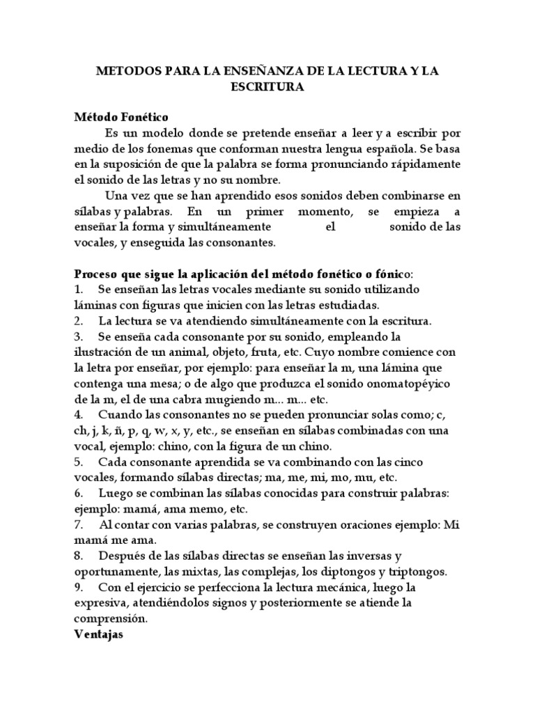 Métodos de Enseñanza de Lectura y Escritura | PDF | Vocal | Sílaba