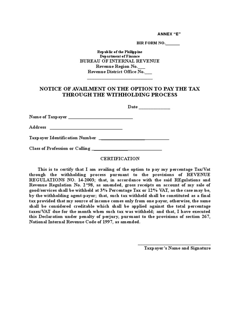 ANNEX e | PDF | Withholding Tax | Internal Revenue Service