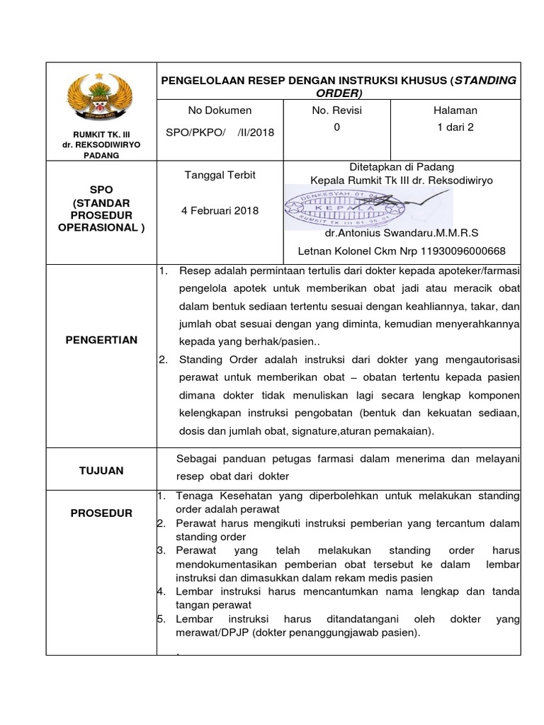 Spo Standing Order Pdf
