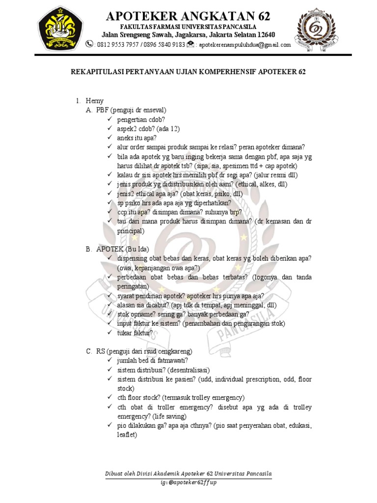 Apoteker 62 Rekapan Pertanyaan Ujian Komperhensif Pdf