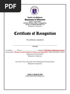 Sample math festival certificate
