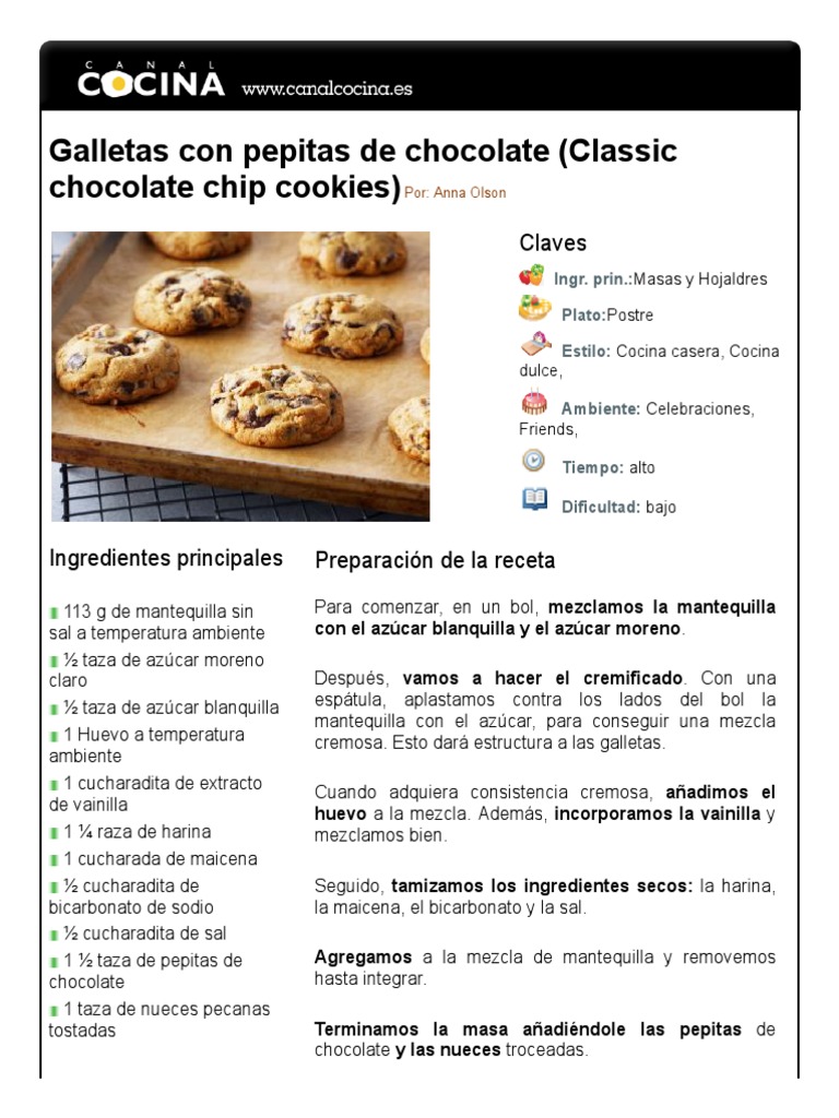 Receta El Vesubio: Galletas con pepitas de chocolate