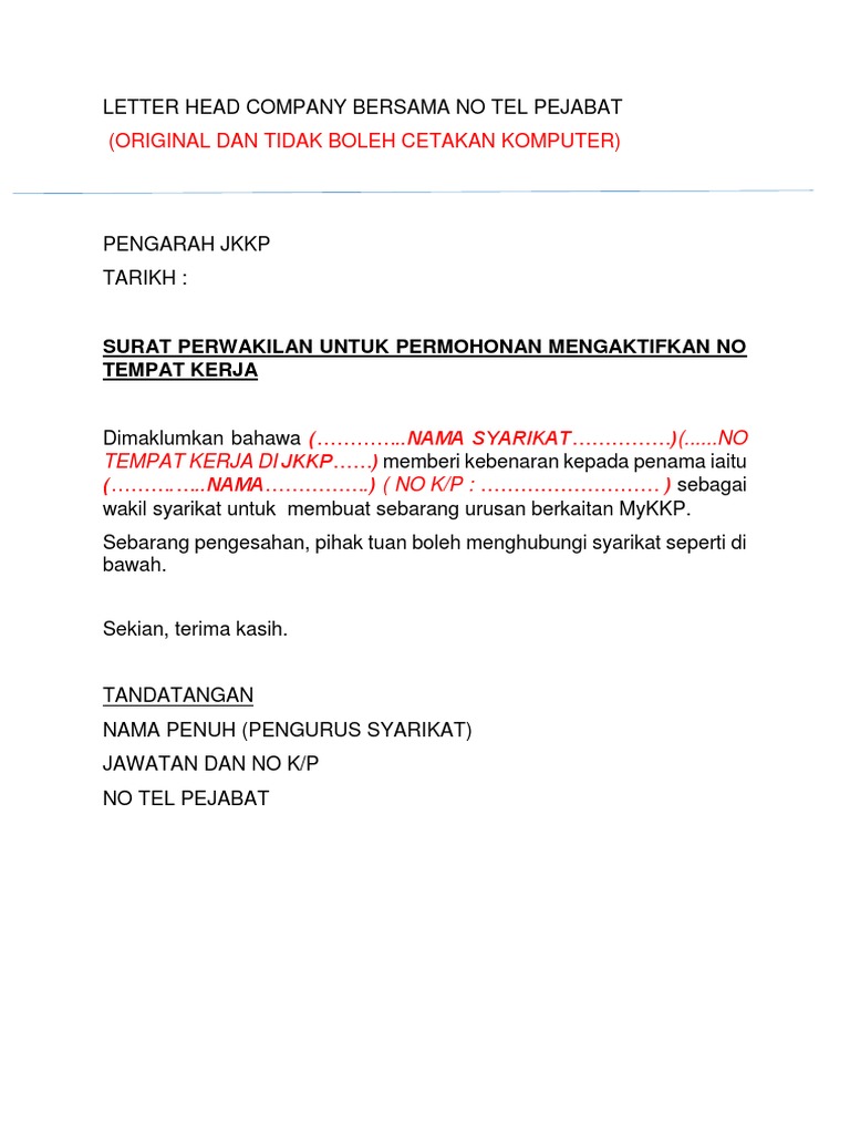 Format Surat Rasmi Pertukaran Alamat Syarikat Word