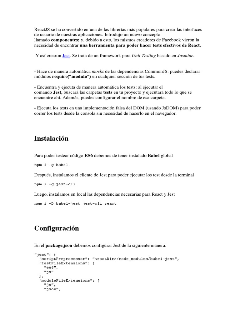 Testing de Componentes en React con Jest | PDF | Desarrollo de software ...