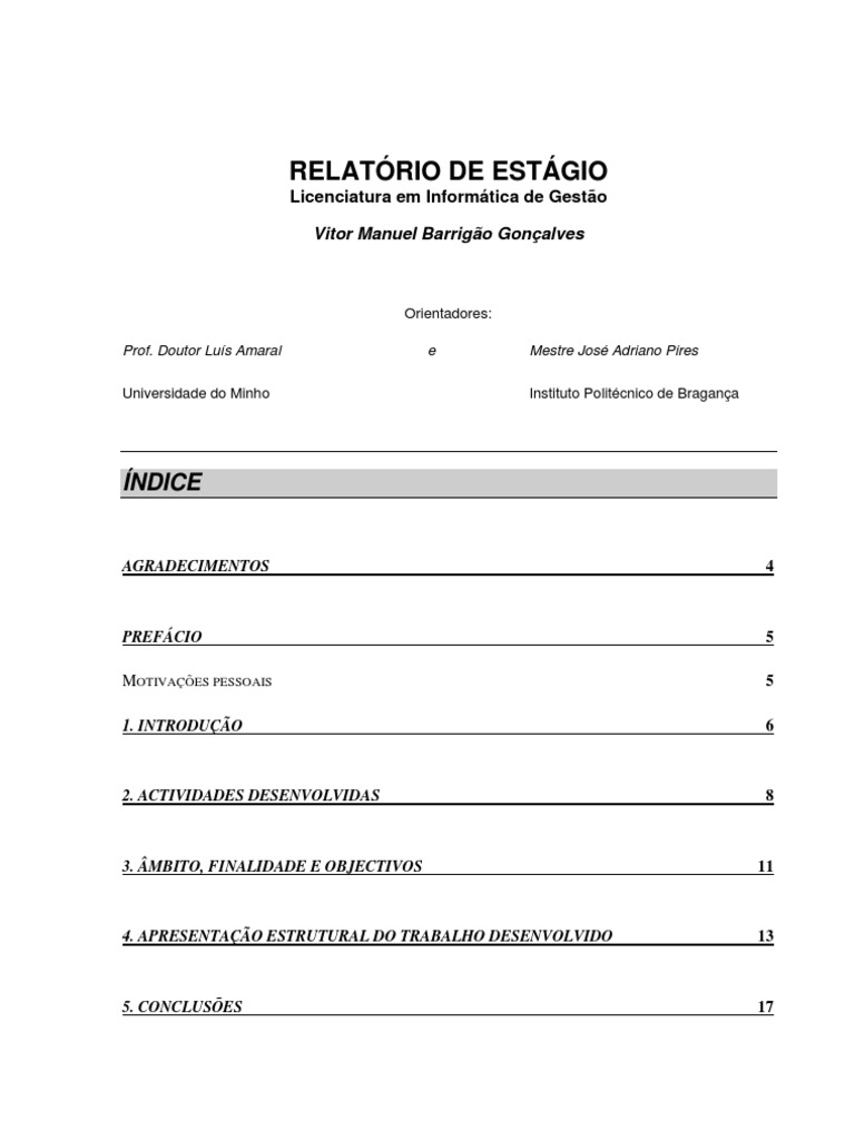 Relatório de estágio - Modelo 3 | Sistema de Informação | Gestão ...