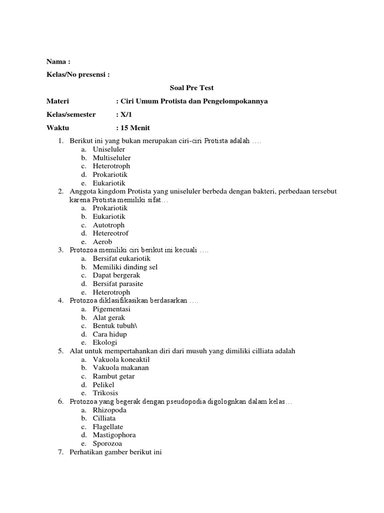 Soal Pre Test Dan Post Test Protista PDF