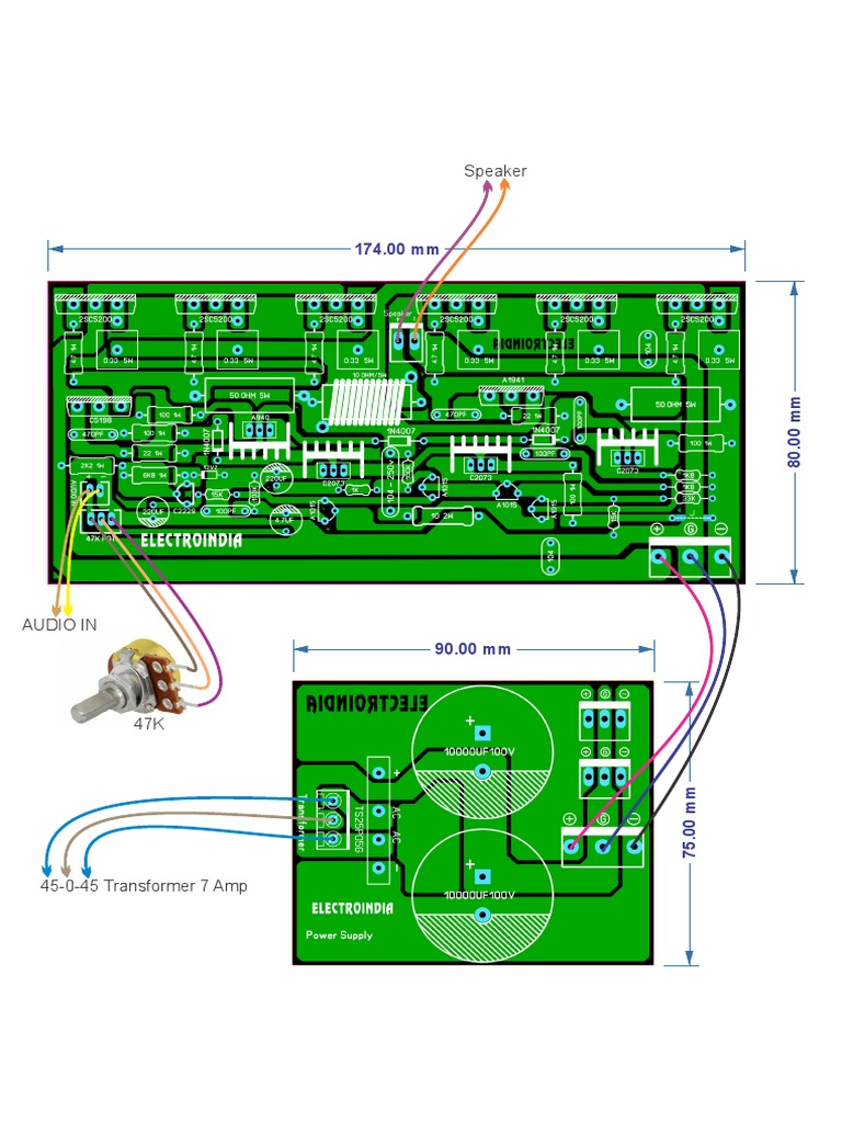 ElectroIndia - 300 Watts Mono Audio Amplifier Board DIY Toshiba 2sc5200