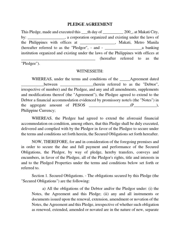 Pledge Agreement PDF Lien Deed