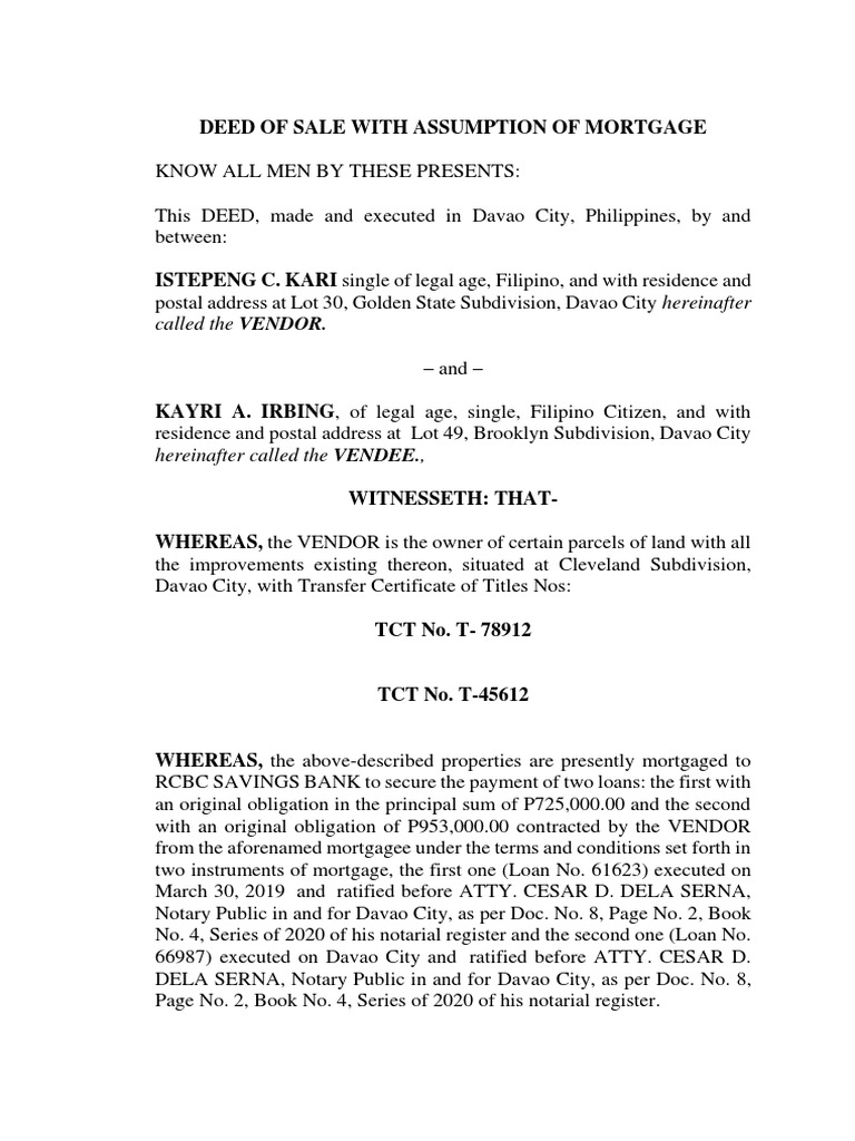 Dos With Assumption of Mortgage | PDF | Mortgage Law | Debt