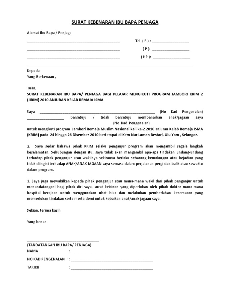 Surat Kebenaran Ibu Bapa Penjaga Pdf