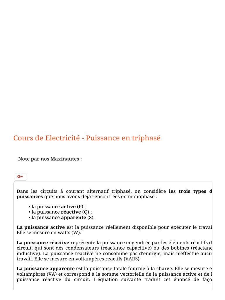 Calcul de la puissance en triphasé PDF Puissance apparente — free download