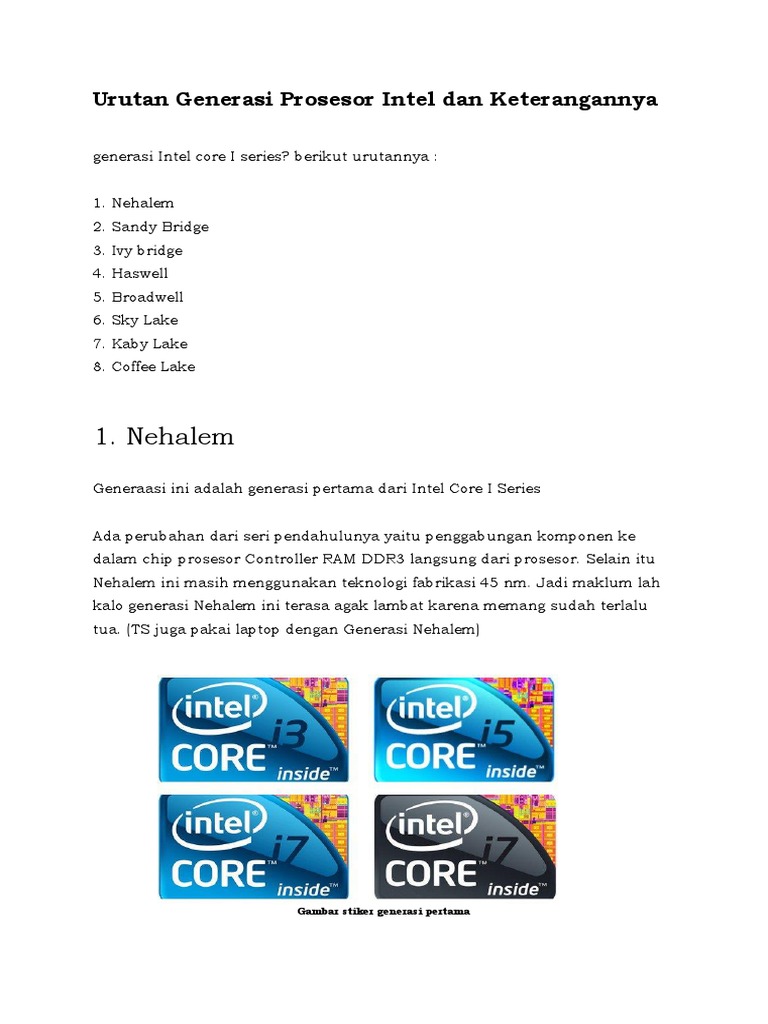 Generasi Prosesor Intel | PDF