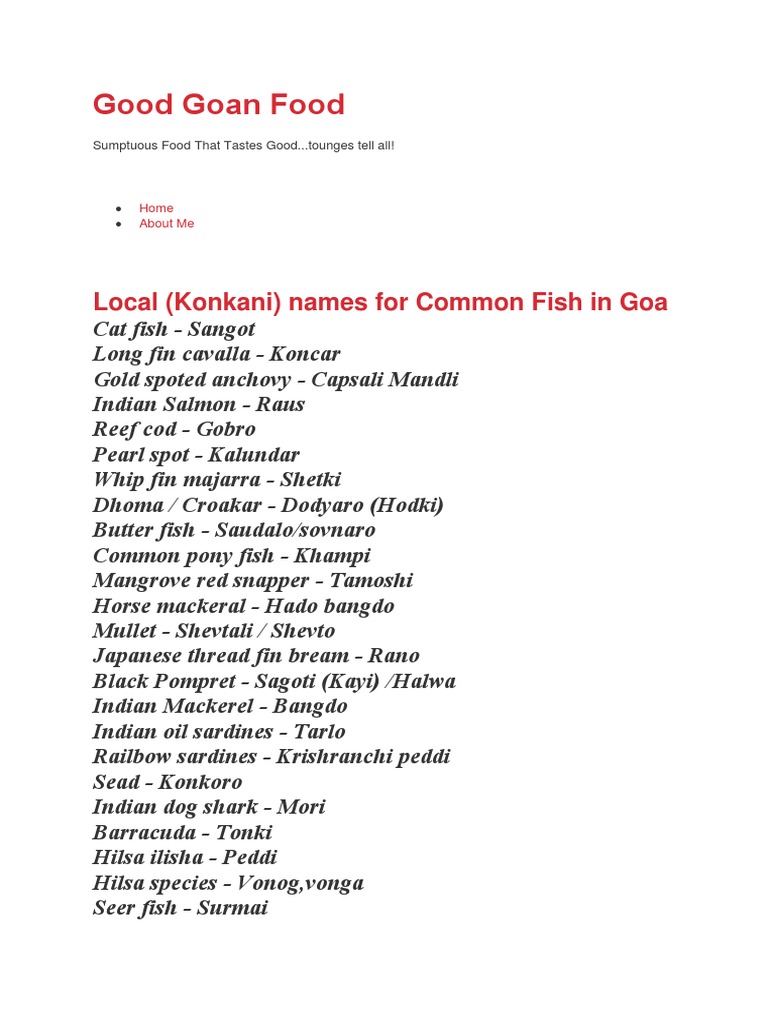 Goan Fish Names in Konkani | PDF | Curry | Cuisine