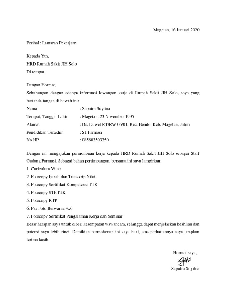 Download 73+ Contoh Surat Surat Lamaran Kerja Untuk Rumah Sakit Terbaru Gratis