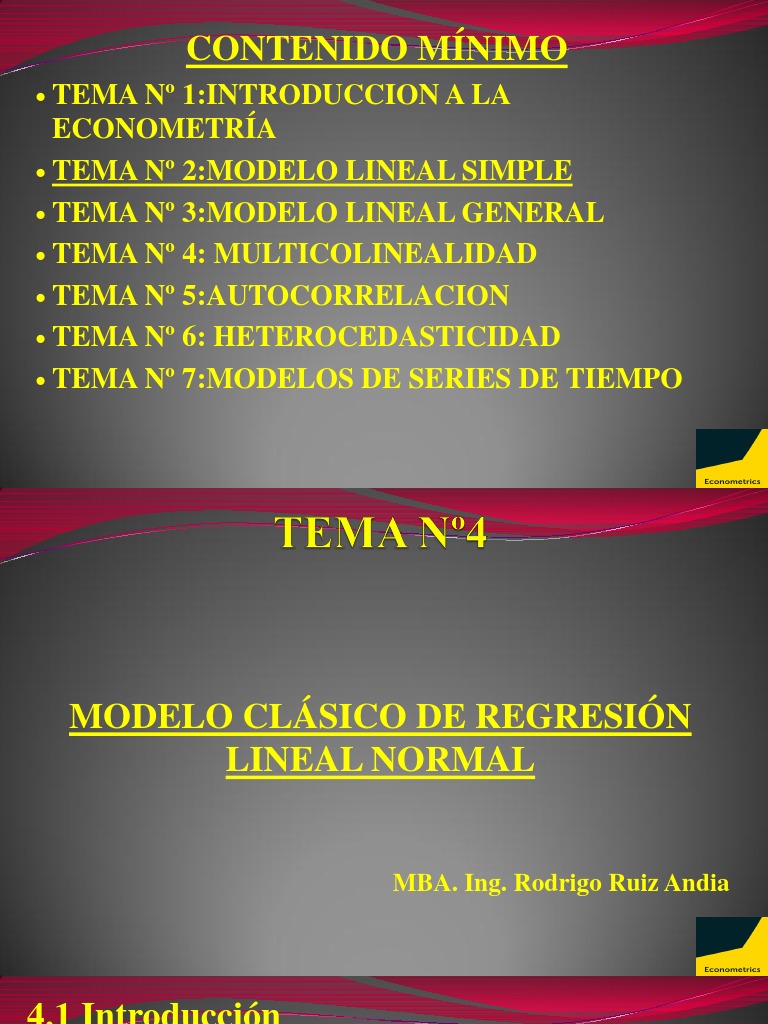 Tema Nº4 Modelo Clasico de Regresion Lineal Normal | PDF | Diferencia |  Análisis de regresión