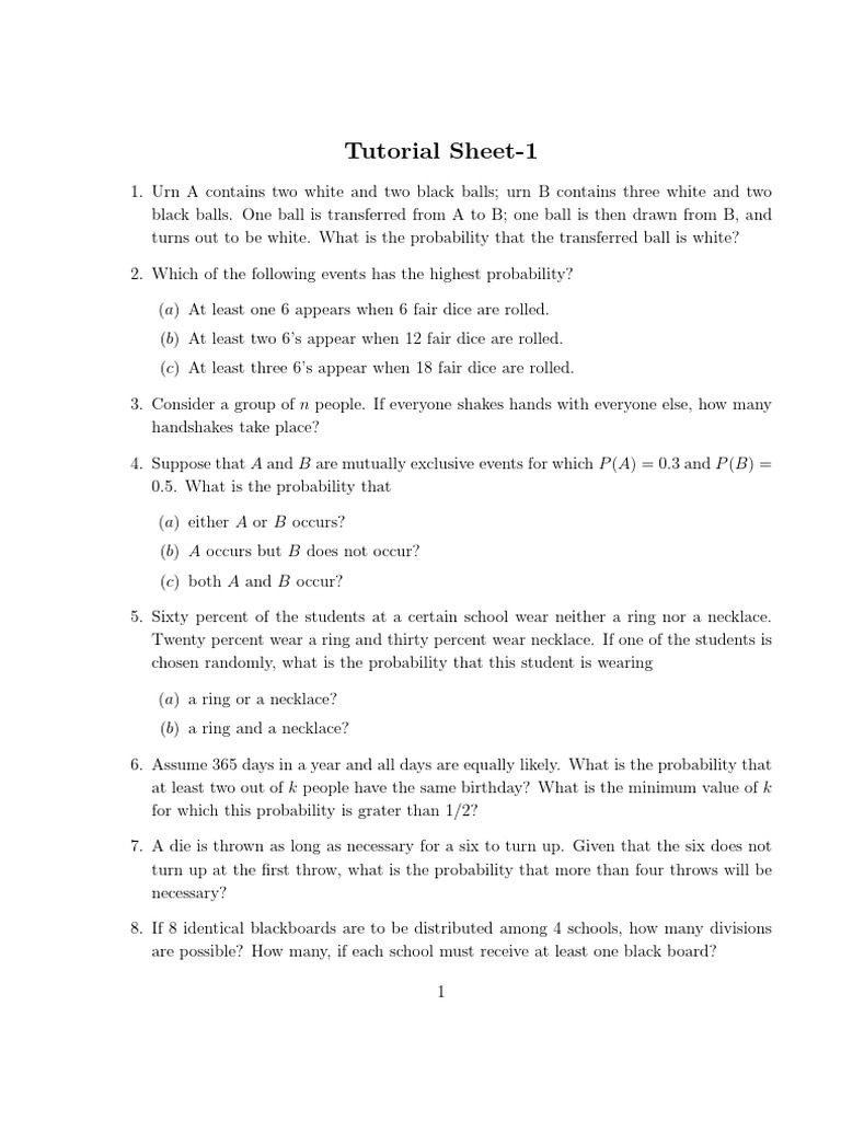 Tutorial Sheet 1 Pdf Centers For Disease Control And Prevention