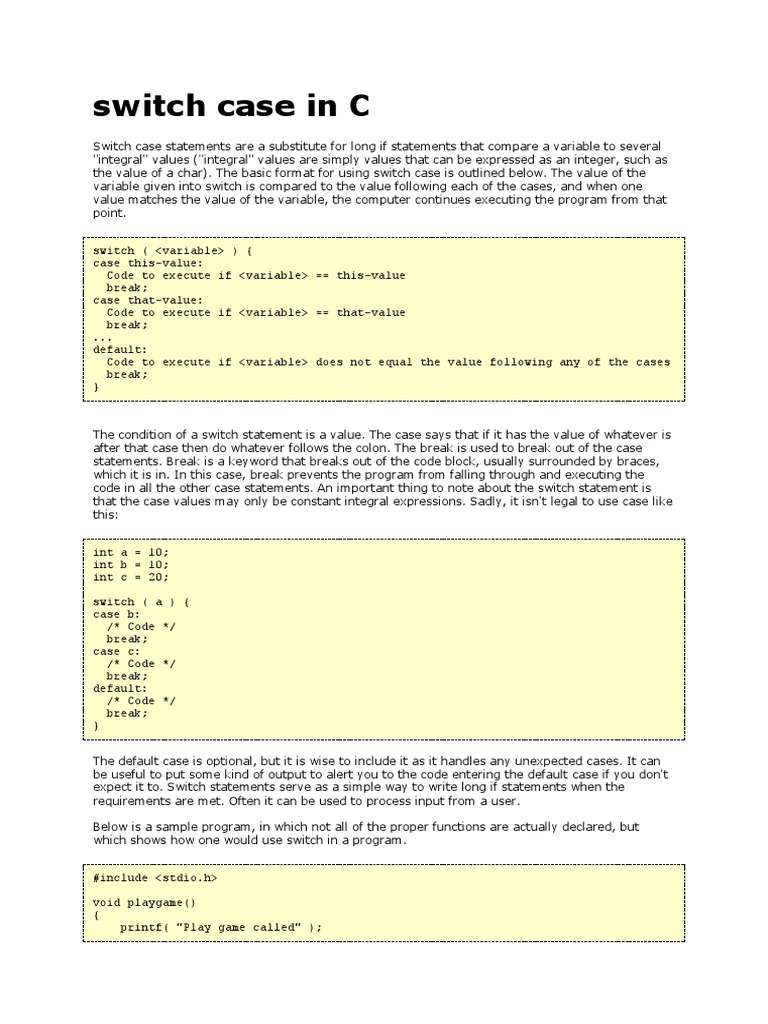 Switch Case in C PDF Control Flow Software