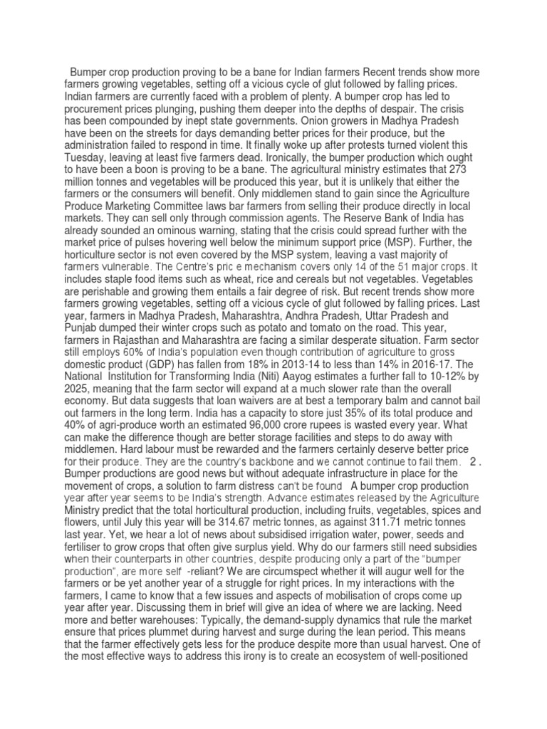 Bumper Crop Crisis: Farmers' Struggles in India | PDF | Sugarcane ...