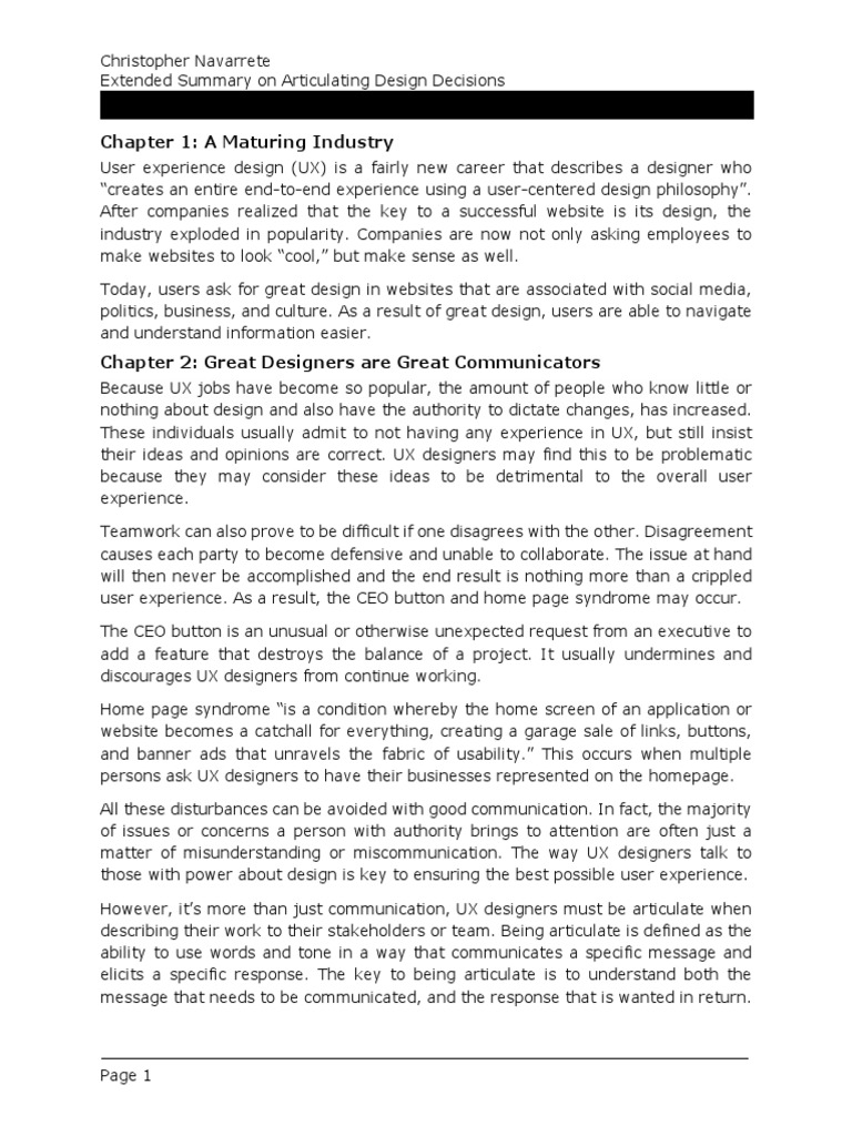 Summary Articulating Design Decisions PDF Empathy Usability