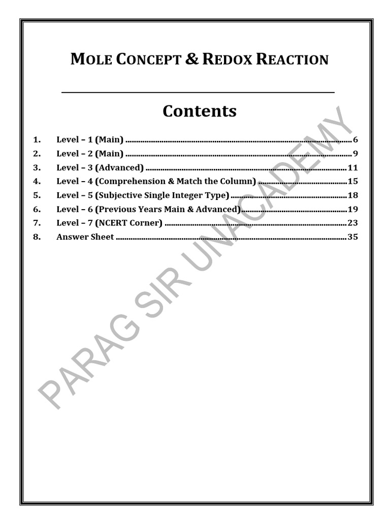 Mole Concept and Redox Reactions Guide | PDF | Redox | Molar Concentration