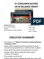 "Study of Consumer Buying Behaviour in Reliance Fresh": Submitted To: - Submitted To