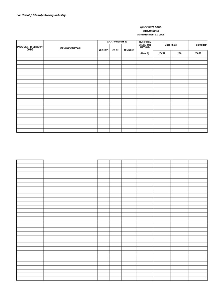 Inventory List (Annex A) PDF Inventory Warehouse