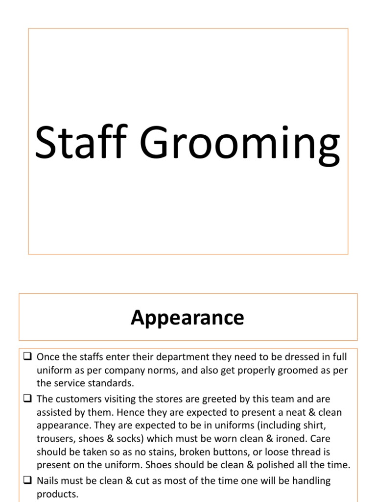 Staff Grooming | PDF | Dress Codes | Human Appearance