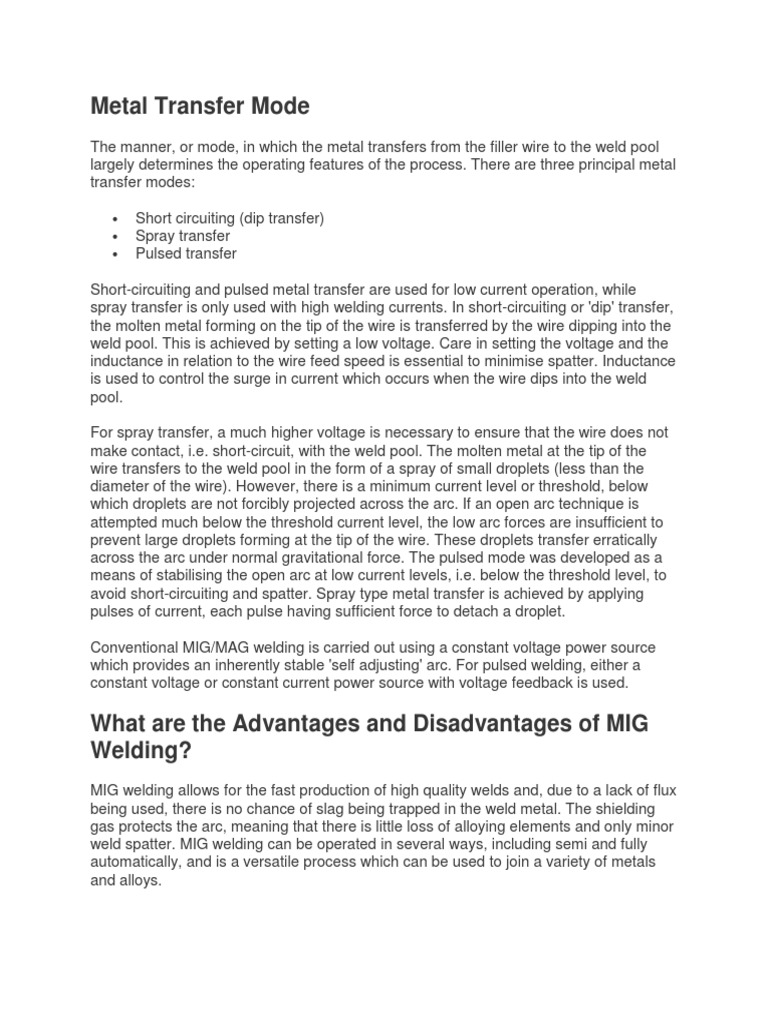 PART 152 Metal Transfer Mode For MIG & MAG, Advantages & Disadvantages