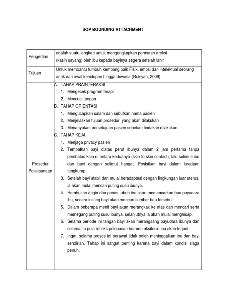 Prosedur SOP Bounding Attachment | PDF | Kesehatan Holistik | Sains ...