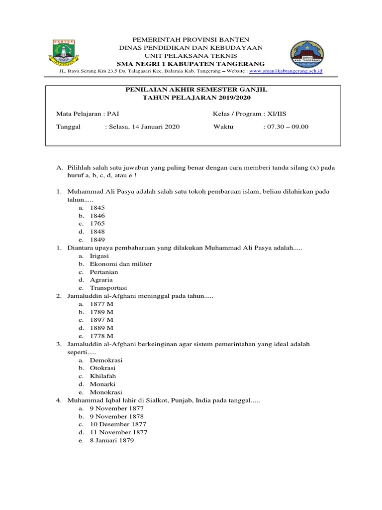 Soal Pg Tentang Tokoh Modernisasi Islam Beserta Jawabannya
