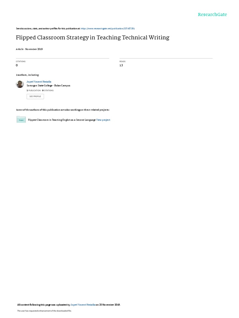 Flipped Classroom Strategy in Teaching Technical Writing | PDF ...